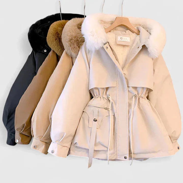 Dolores | Women's Hooded Drawstring Waist Faux Fur Trim Winter Parka Jacket