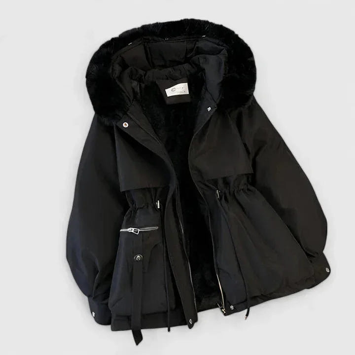 Dolores | Women's Hooded Drawstring Waist Faux Fur Trim Winter Parka Jacket
