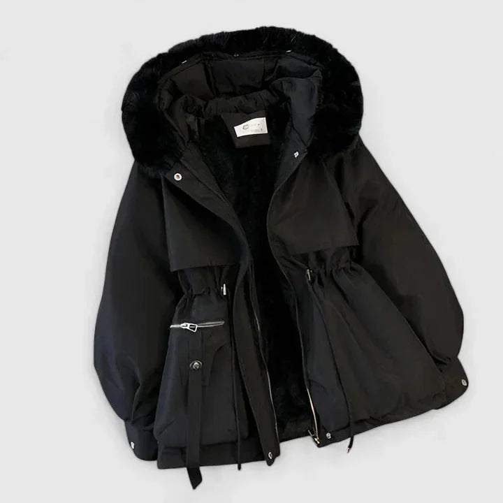 Dolores | Women's Hooded Drawstring Waist Faux Fur Trim Winter Parka Jacket