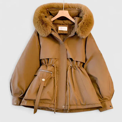 Dolores | Women's Hooded Drawstring Waist Faux Fur Trim Winter Parka Jacket