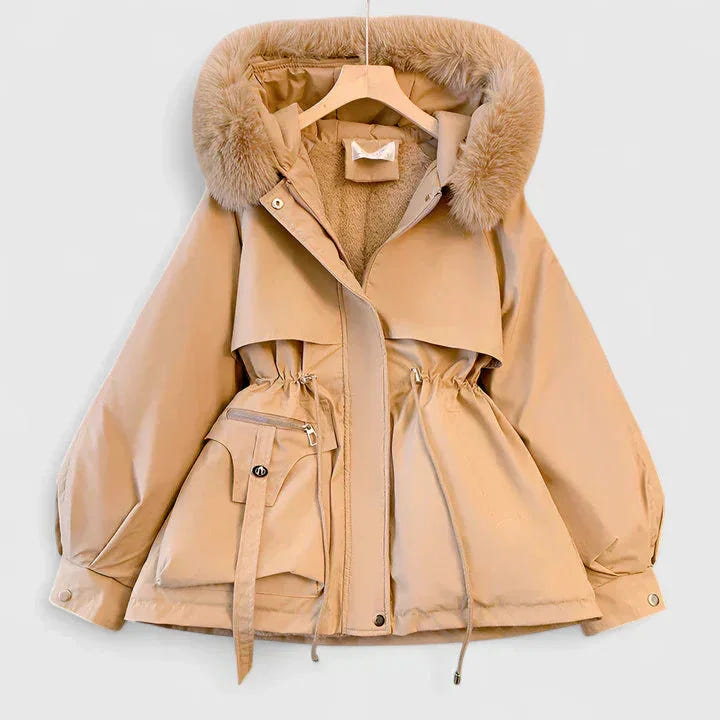 Dolores | Women's Hooded Drawstring Waist Faux Fur Trim Winter Parka Jacket