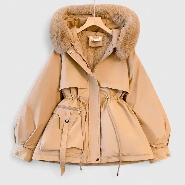 Dolores | Women's Hooded Drawstring Waist Faux Fur Trim Winter Parka Jacket