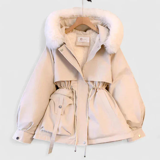 Dolores | Women's Hooded Drawstring Waist Faux Fur Trim Winter Parka Jacket