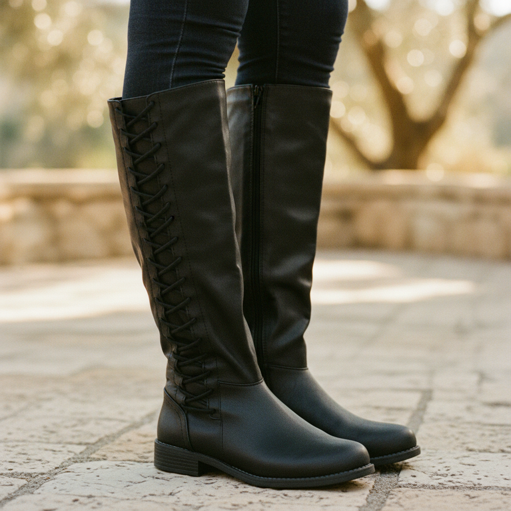 Erin | Women's Lace-Up Knee-High Low Heel Riding Boot