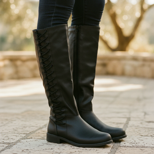 Erin | Women's Lace-Up Knee-High Low Heel Riding Boot
