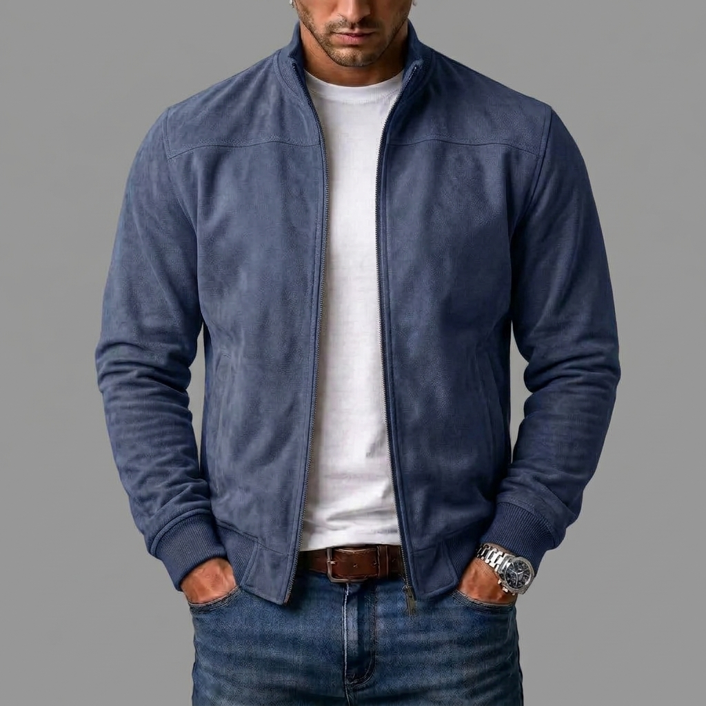 Byron | Men's Casual Stand Collar Zip-Up Suede Bomber Jacket