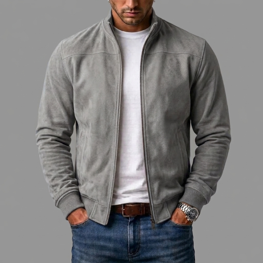 Byron | Men's Casual Stand Collar Zip-Up Suede Bomber Jacket