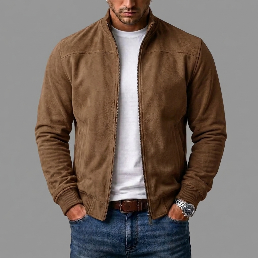 Byron | Men's Casual Stand Collar Zip-Up Suede Bomber Jacket