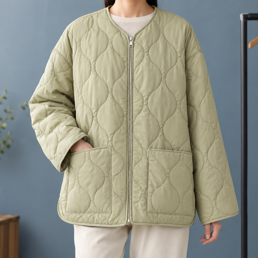 Aubrey | Women's Collarless Oversized Patch Pocket Quilted Jacket