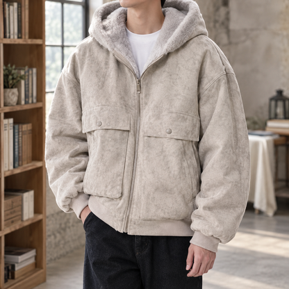 Edmund | Men's Grey Sherpa Lined Hooded Utility Winter Jacket