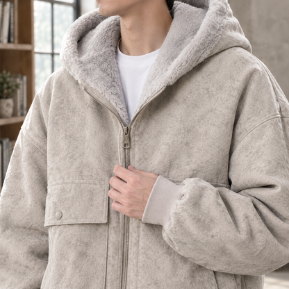 Edmund | Men's Grey Sherpa Lined Hooded Utility Winter Jacket