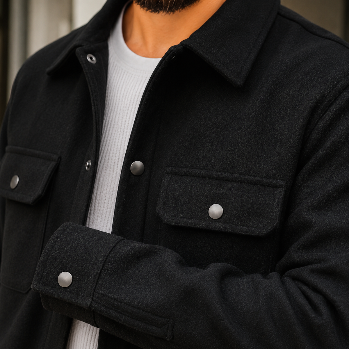 Clive | Men's Casual Brushed Snap Front Shirt Jacket