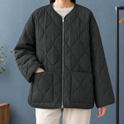 Aubrey | Women's Collarless Oversized Patch Pocket Quilted Jacket