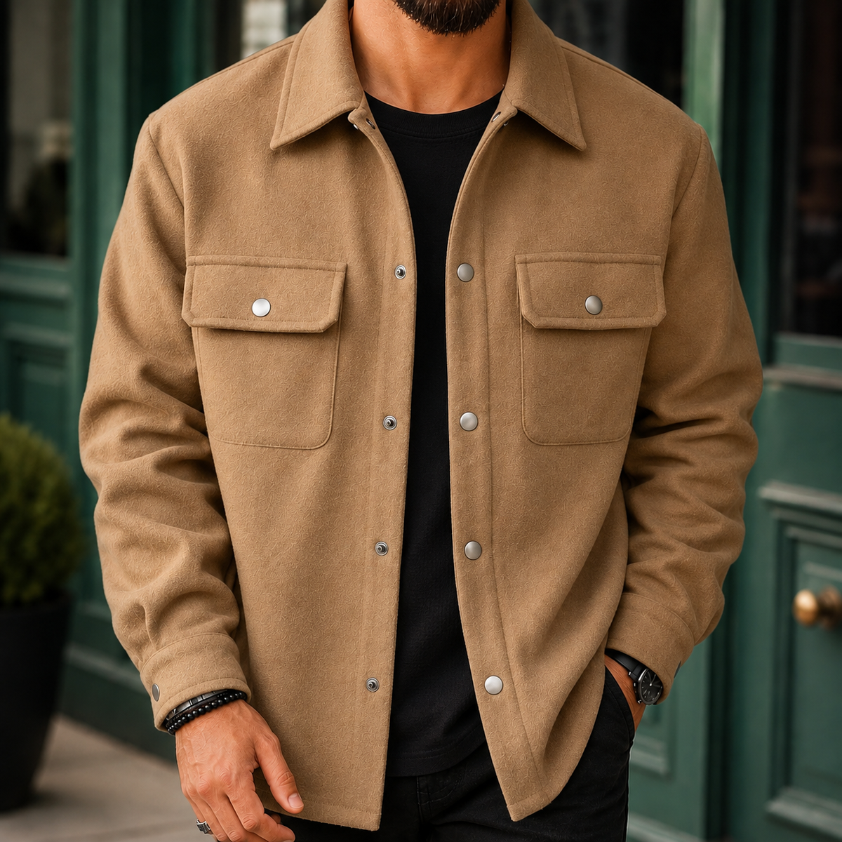 Clive | Men's Casual Brushed Snap Front Shirt Jacket