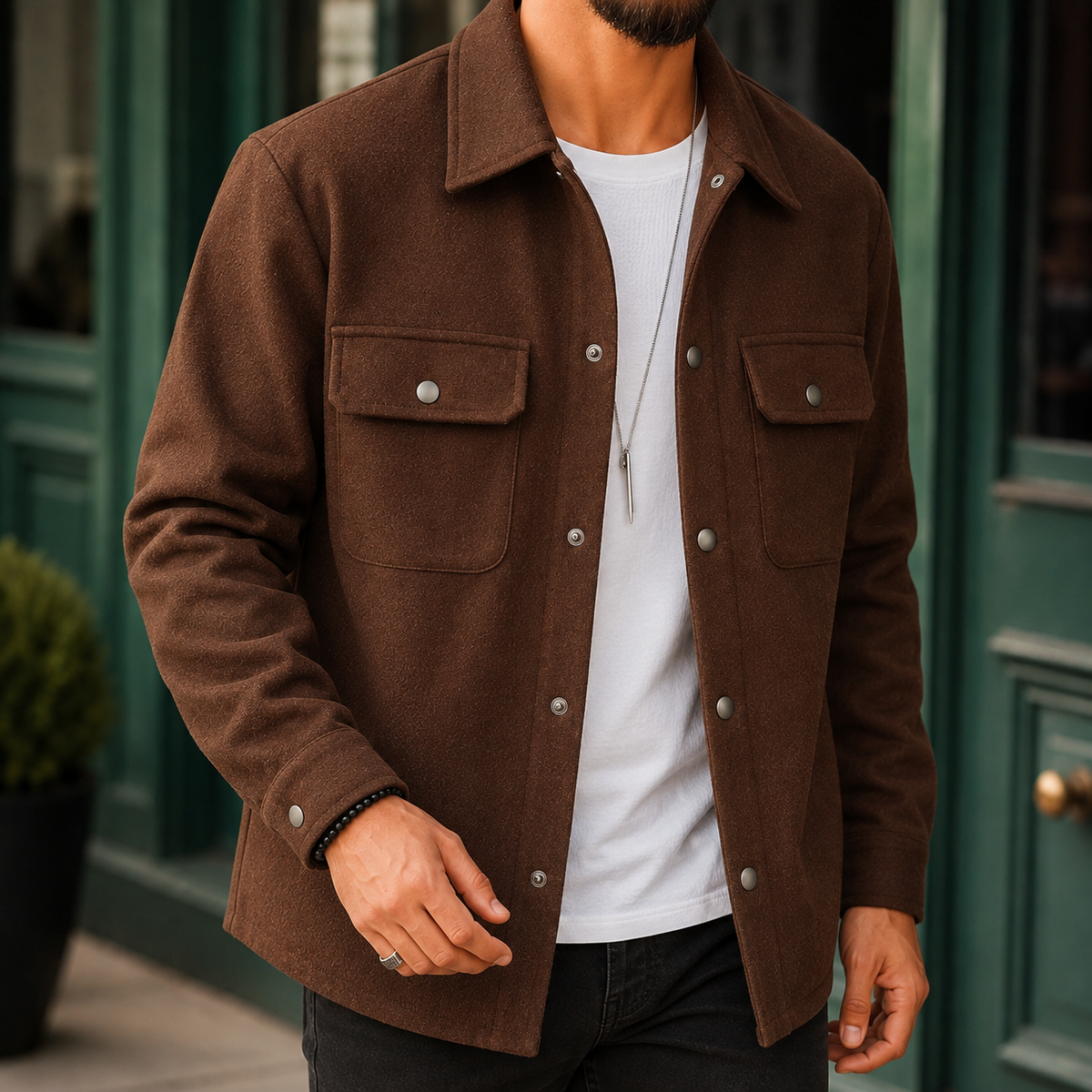 Clive | Men's Casual Brushed Snap Front Shirt Jacket
