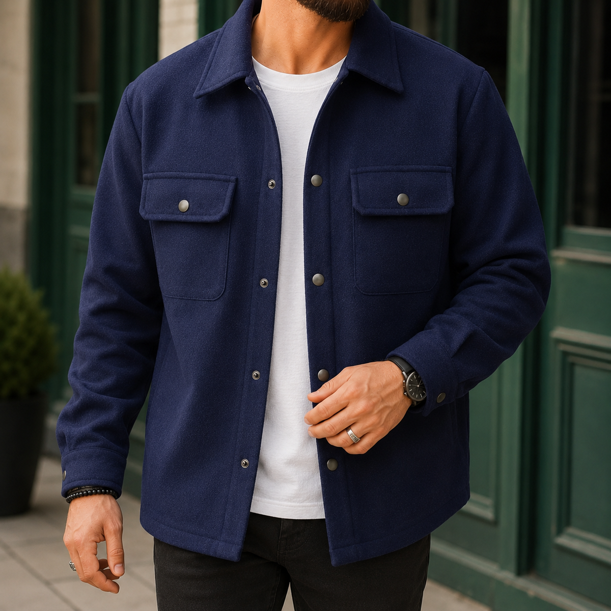 Clive | Men's Casual Brushed Snap Front Shirt Jacket