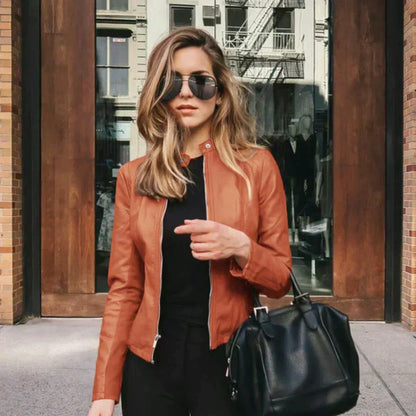 Selene | Women's Fitted Stand Collar Zip-Up Biker Jacket