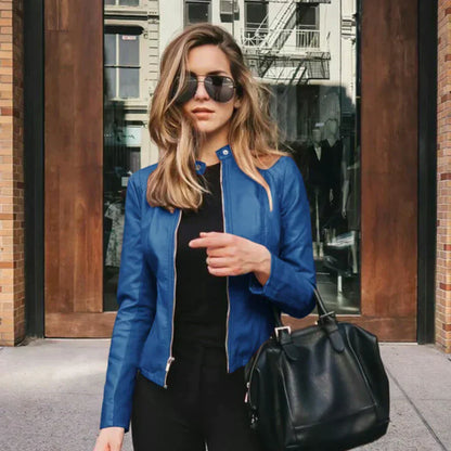 Selene | Women's Fitted Stand Collar Zip-Up Biker Jacket
