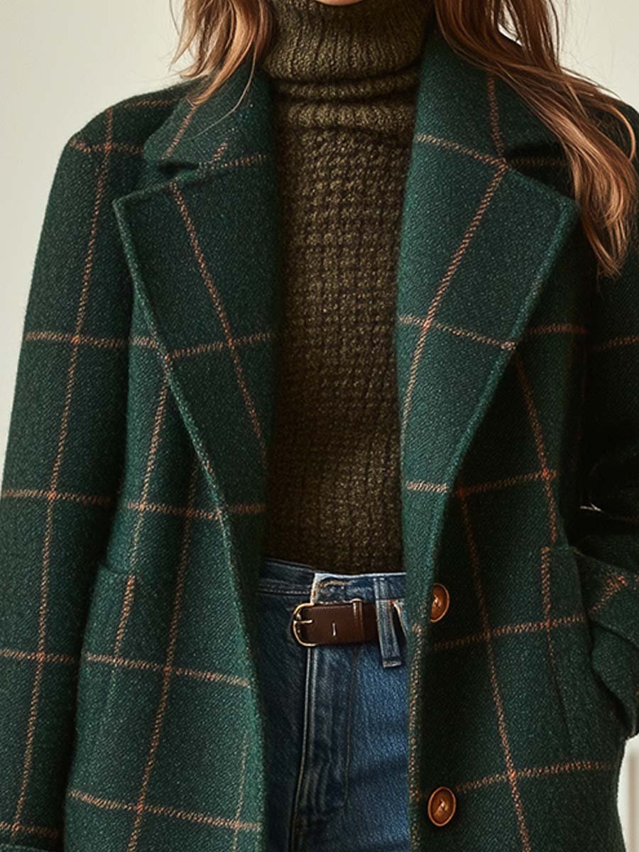 Jennifer | Women's Long Oversized Check Lapel Collar Coat