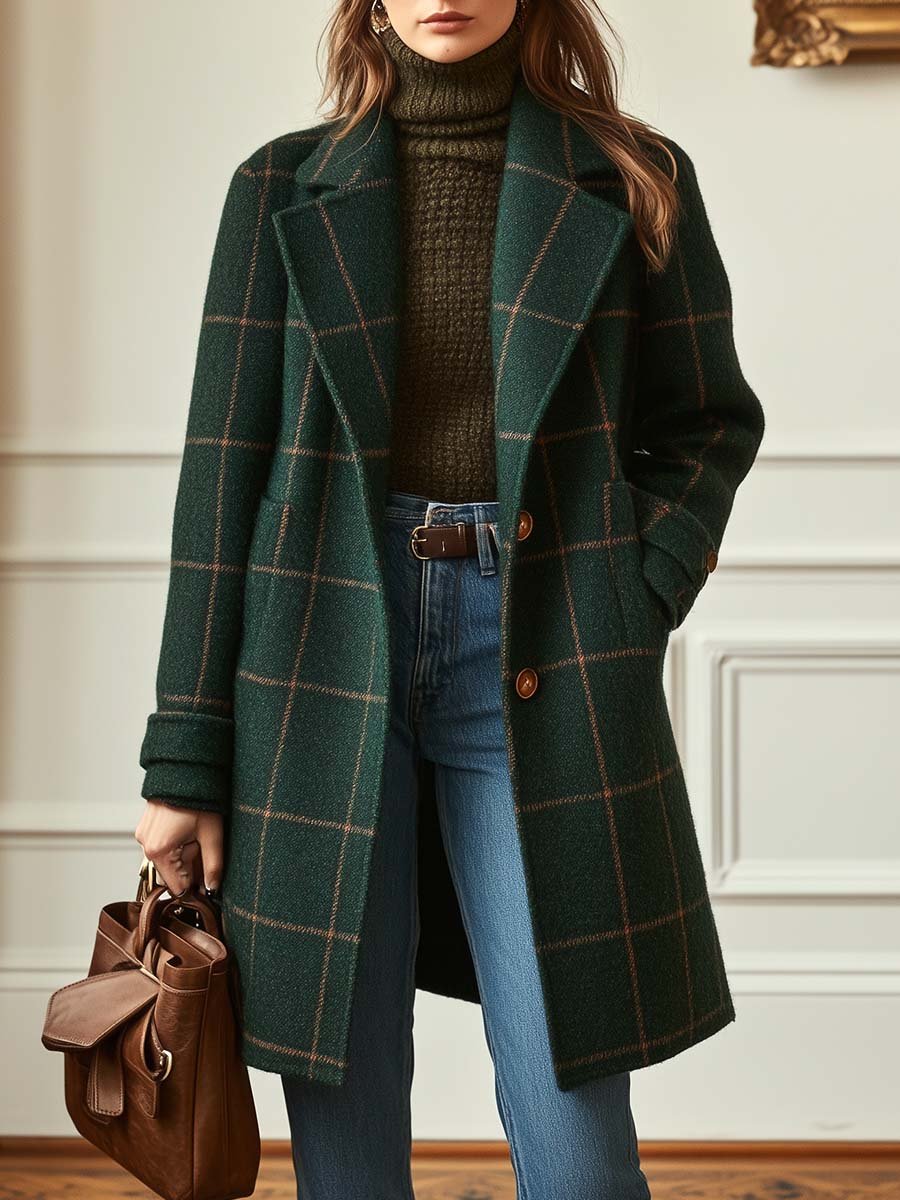 Jennifer | Women's Long Oversized Check Lapel Collar Coat