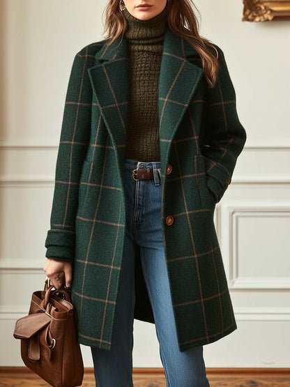 Jennifer | Women's Long Oversized Check Lapel Collar Coat