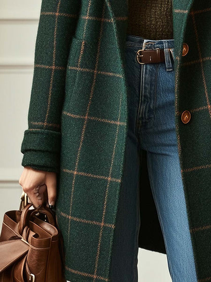 Jennifer | Women's Long Oversized Check Lapel Collar Coat