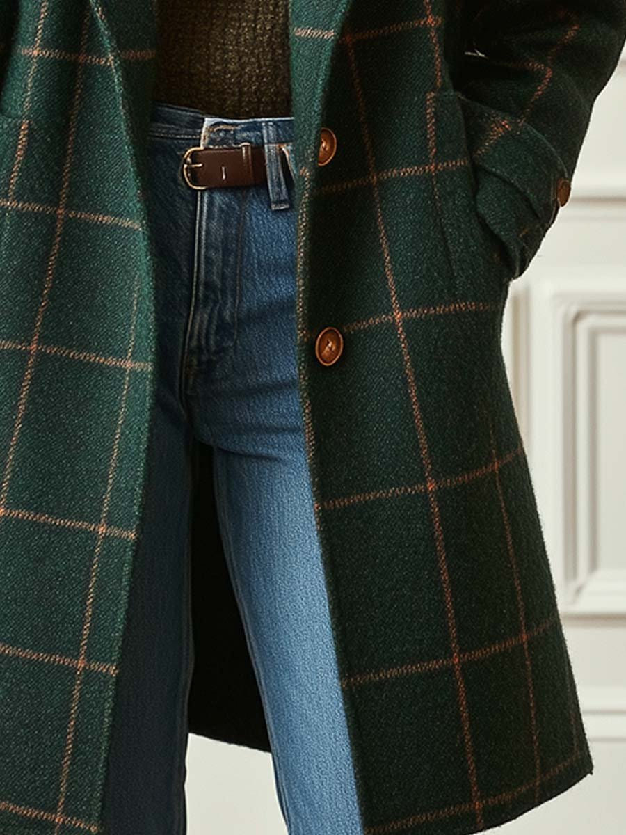 Jennifer | Women's Long Oversized Check Lapel Collar Coat