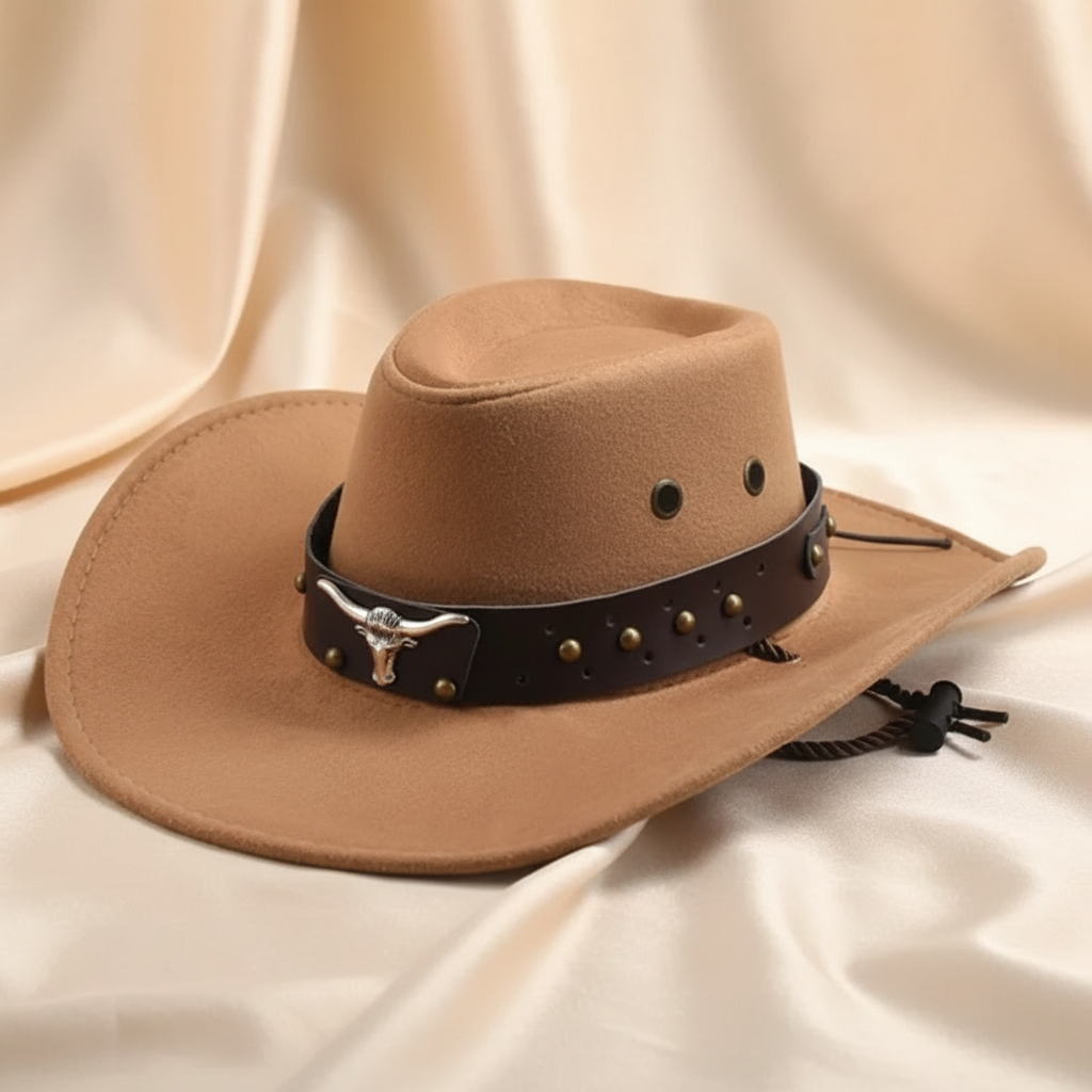 Suede Western Cowboy Hats with Bull Head Band