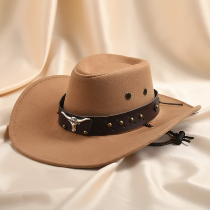 Suede Western Cowboy Hats with Bull Head Band