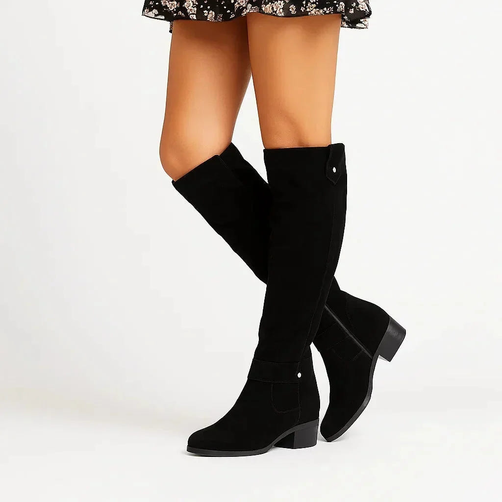 Fatima | Women's Knee-High Side Zip Low Block Heel Boot
