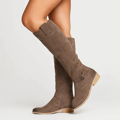 Fatima | Women's Knee-High Side Zip Low Block Heel Boot