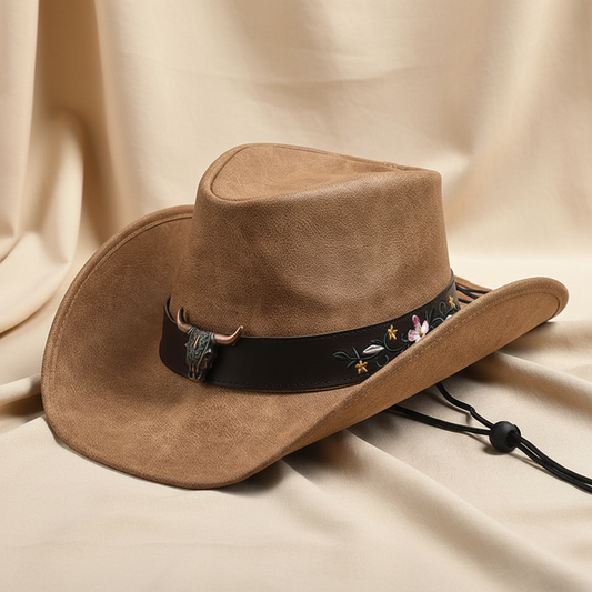 Suede Western Cowboy Hats with Metal Buckle Band