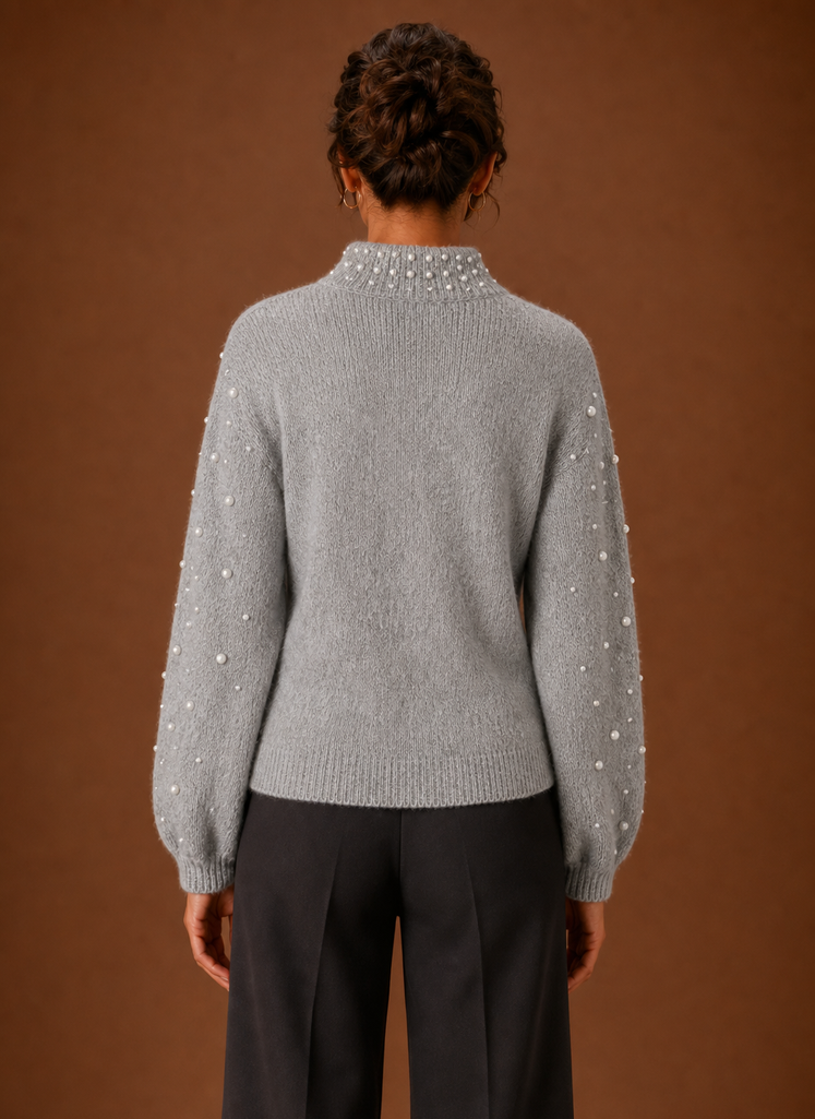 Isabeau | Women's Knit Pearl Embellished Turtleneck Sweater