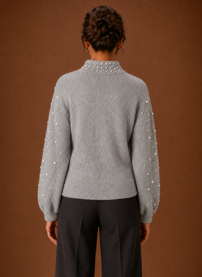 Isabeau | Women's Knit Pearl Embellished Turtleneck Sweater