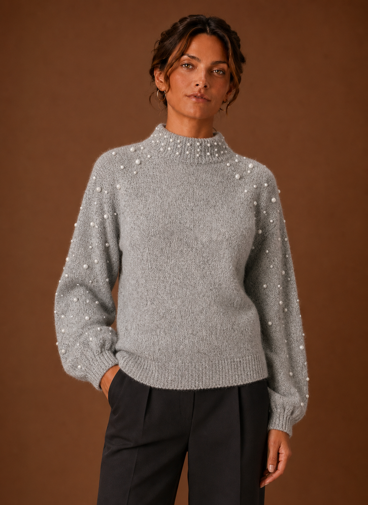 Isabeau | Women's Knit Pearl Embellished Turtleneck Sweater