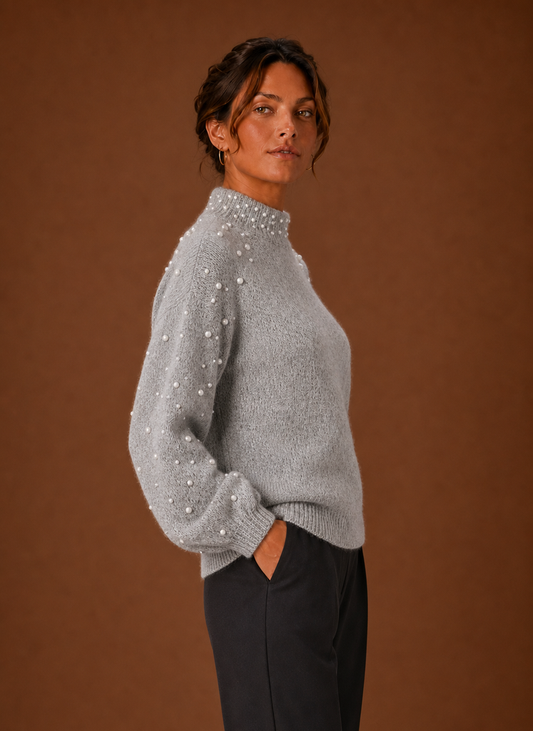 Isabeau | Women's Knit Pearl Embellished Turtleneck Sweater