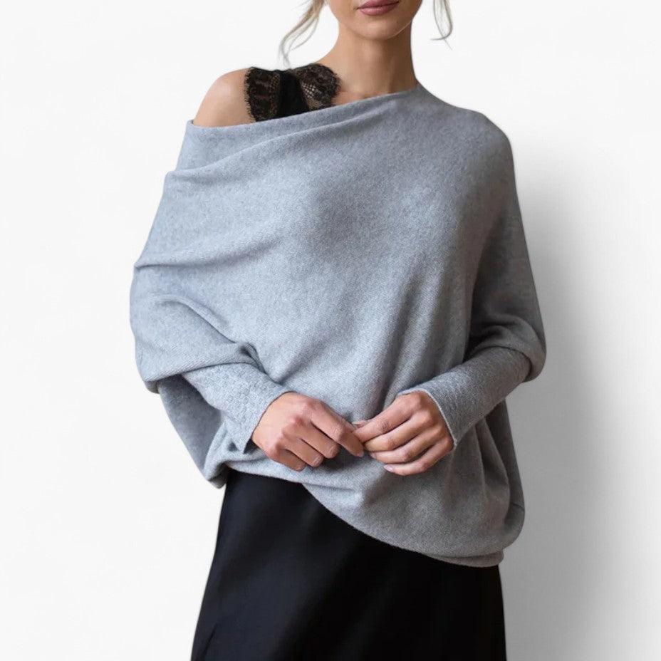 Maren | Women's Oversized Off-the-Shoulder Long Sleeve Knit Pullover Sweater
