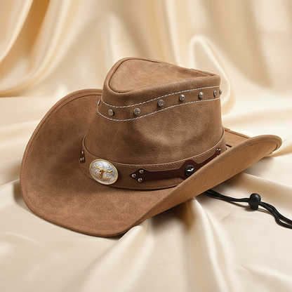Suede Western Cowboy Hats with Metal Buckle Band