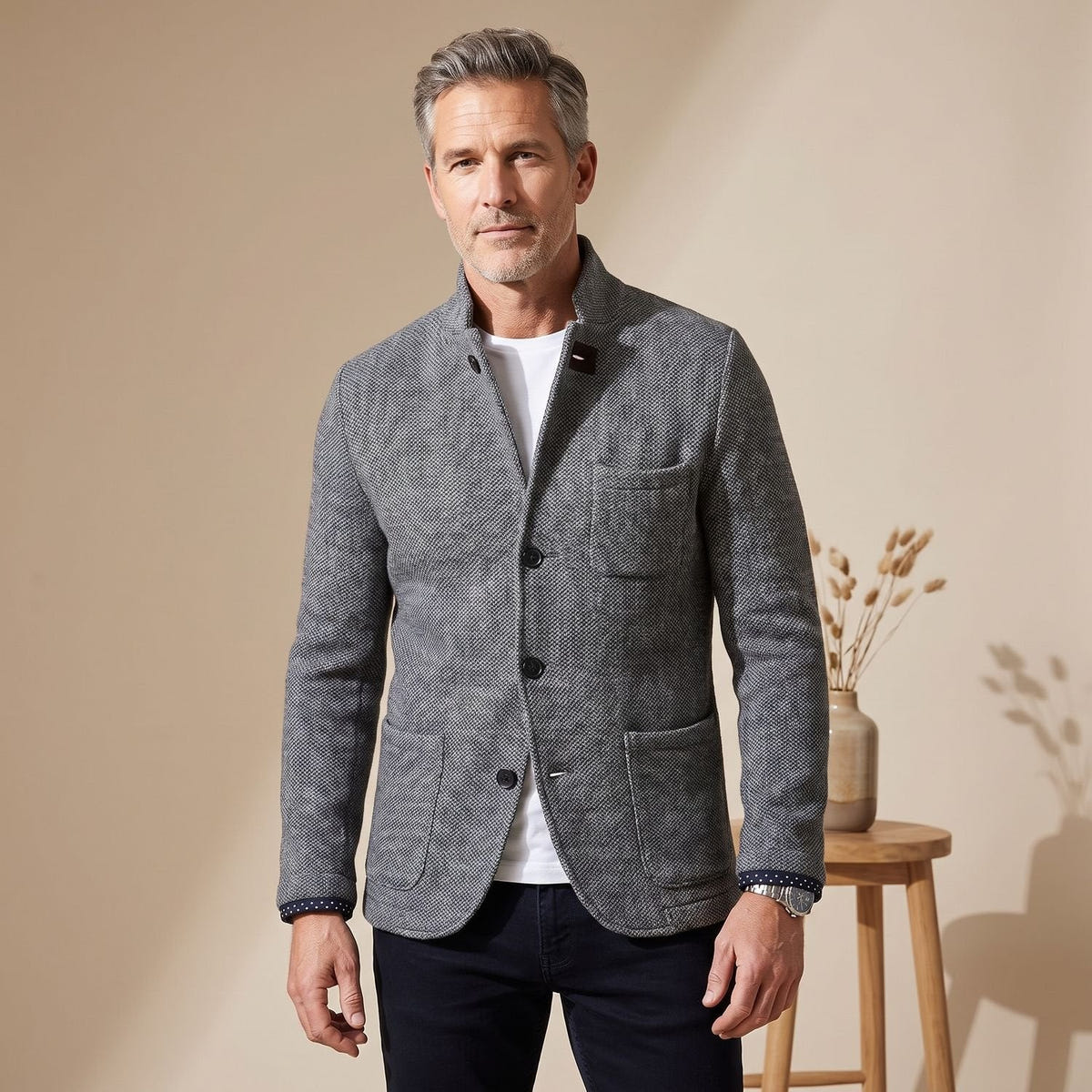 Donovan | Men's Slim Fit Stand Collar Knit Button Up Cardigan Blazer