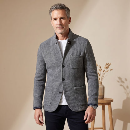 Donovan | Men's Slim Fit Stand Collar Knit Button Up Cardigan Blazer
