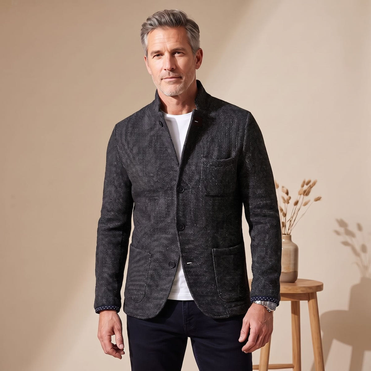 Donovan | Men's Slim Fit Stand Collar Knit Button Up Cardigan Blazer