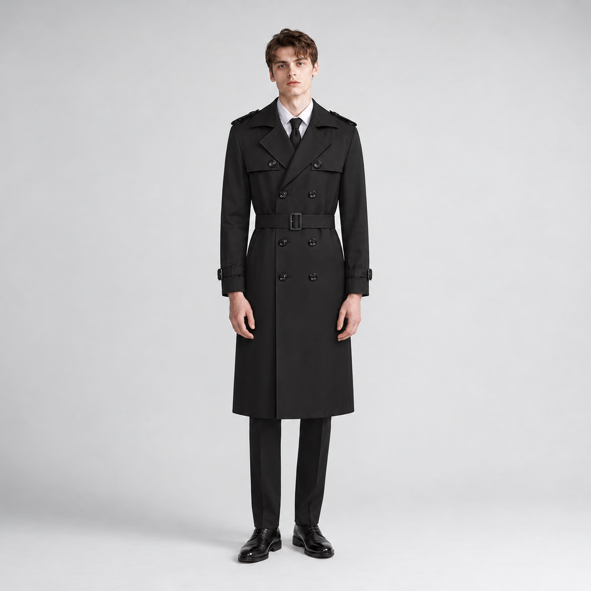 August | Men's Classic Double-Breasted Belted Long Trench Coat