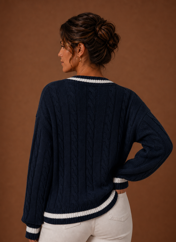 Marlette | Women's Cable Knit V-Neck Long Sleeve Jumper