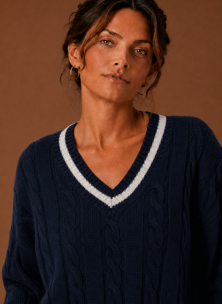 Marlette | Women's Cable Knit V-Neck Long Sleeve Jumper