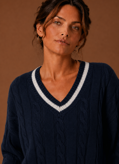 Marlette | Women's Cable Knit V-Neck Long Sleeve Jumper