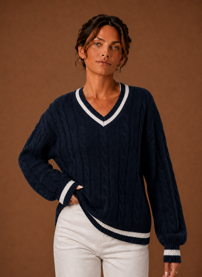 Marlette | Women's Cable Knit V-Neck Long Sleeve Jumper