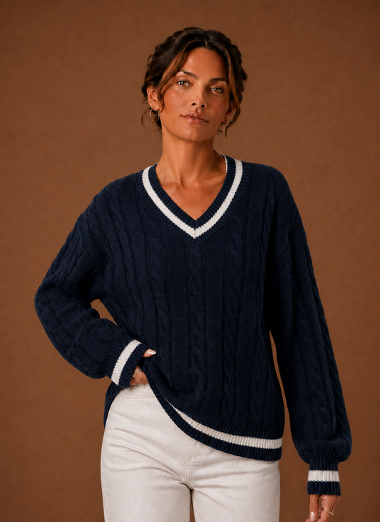 Marlette | Women's Cable Knit V-Neck Long Sleeve Jumper