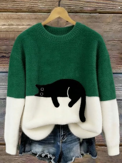 Ariana | Women's Cozy Fuzzy Colour Block Crew Neck Cute Pullover Sweater