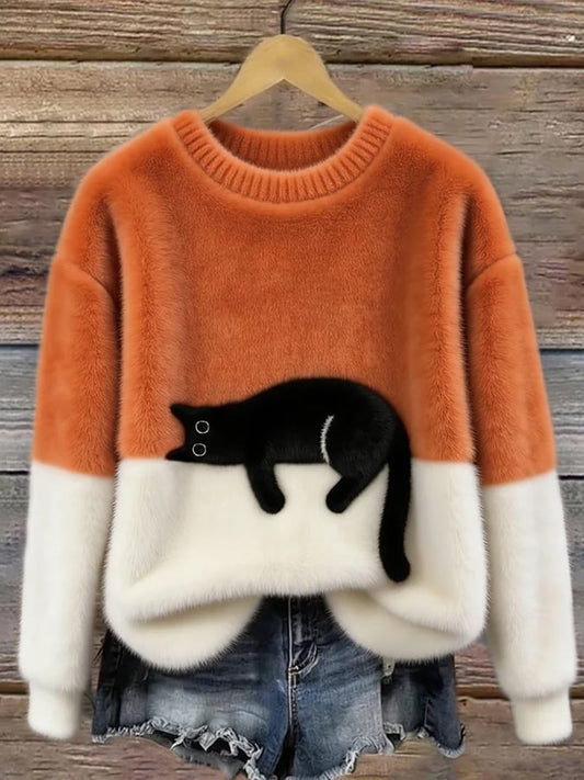 Ariana | Women's Cozy Fuzzy Colour Block Crew Neck Cute Pullover Sweater