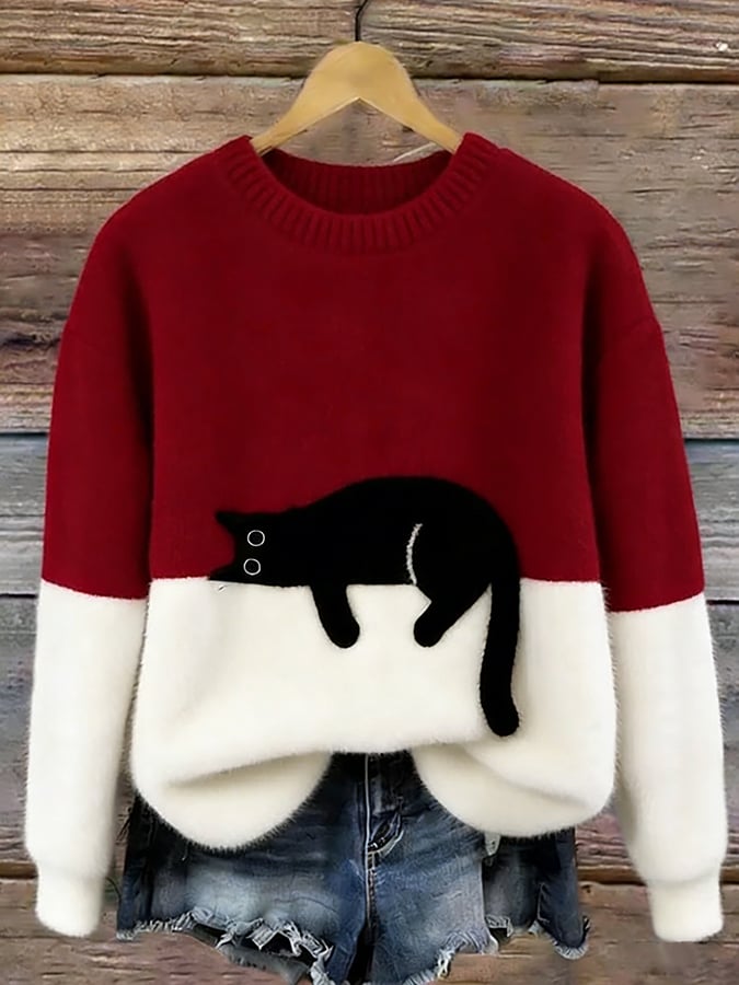 Ariana | Women's Cozy Fuzzy Colour Block Crew Neck Cute Pullover Sweater